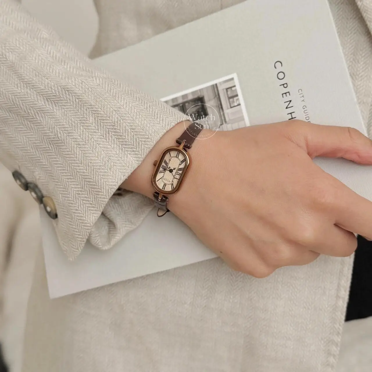 Classic Brown Oval Genuine Leather Wristwatch