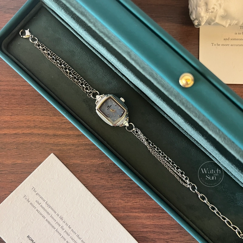 Dainty Silver/Gold Rectangle Mother of Pearl Tassel Chain Watch