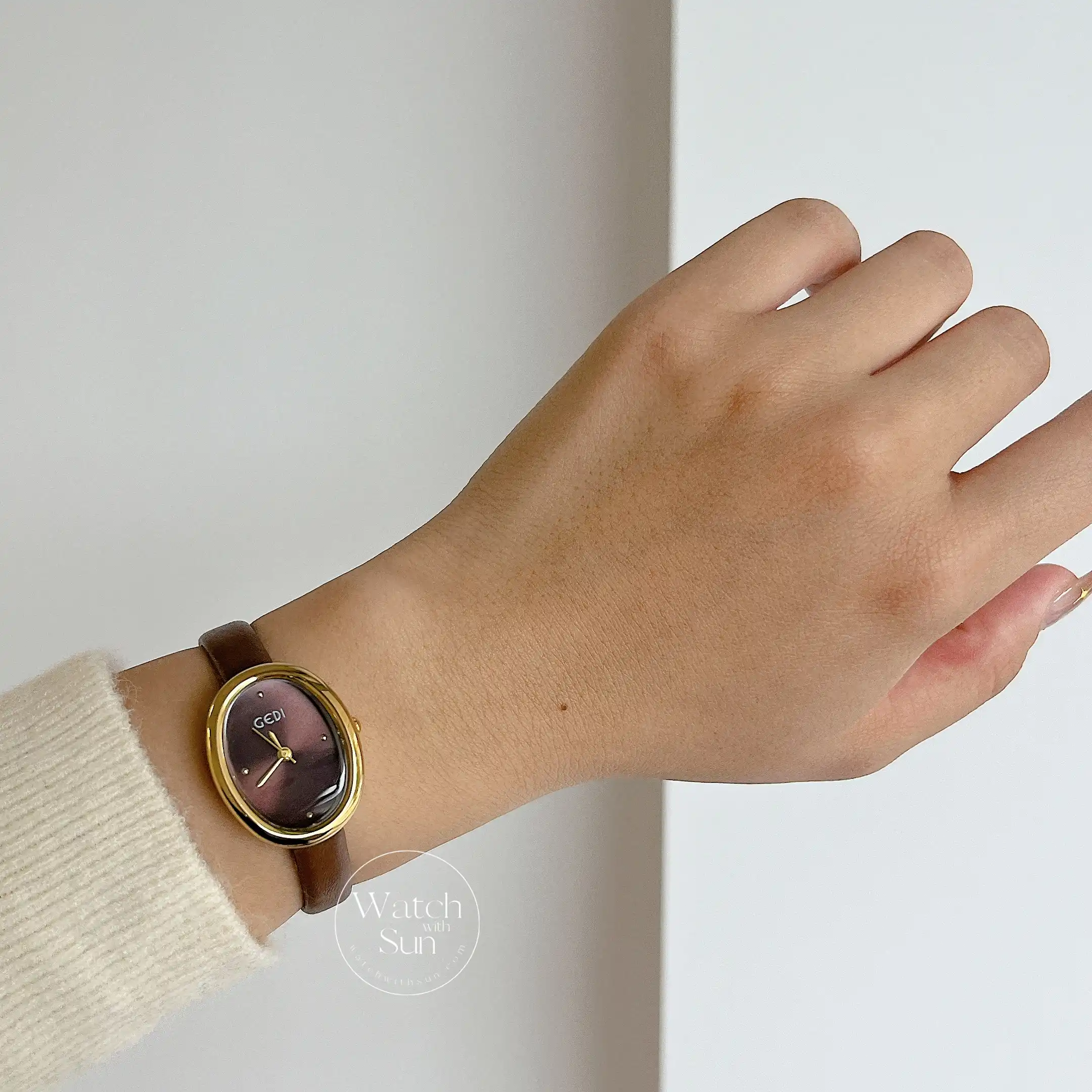 Minimalist Brown Leather Oval Dial Watch for Women