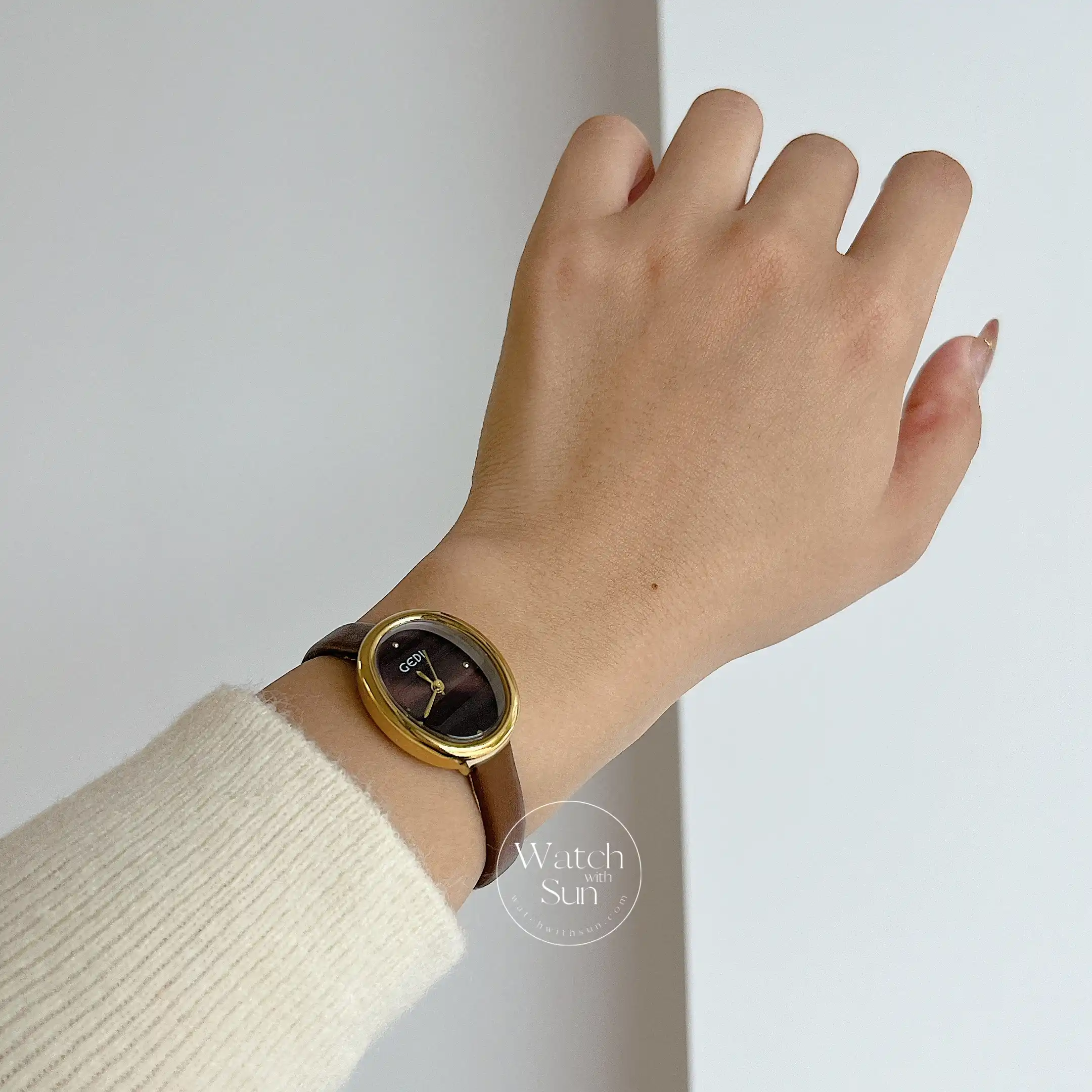 Minimalist Brown Leather Oval Dial Watch for Women