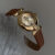 Dainty Brown-Gold Round Leather Watch for Women