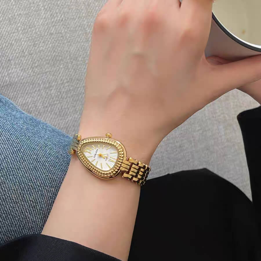 Vintage Style Gold/Silver Snake Head Shape Stainless Steel Watch