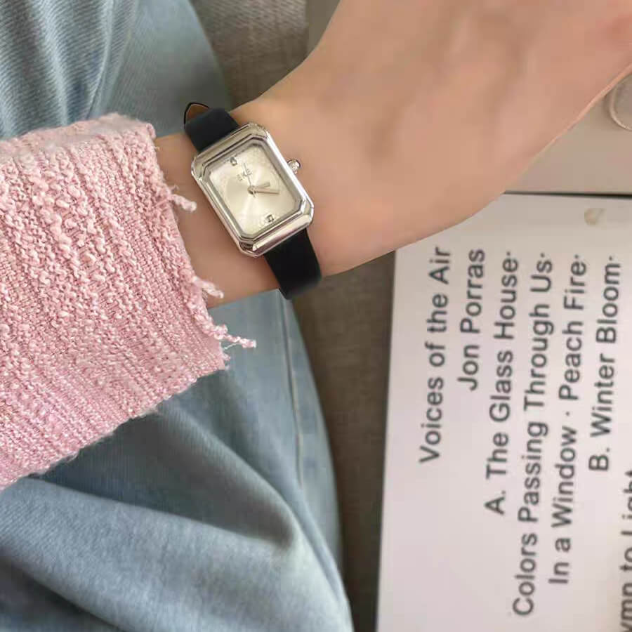 Chic Style Brown/Black Rectangle Genuine Leather Watch