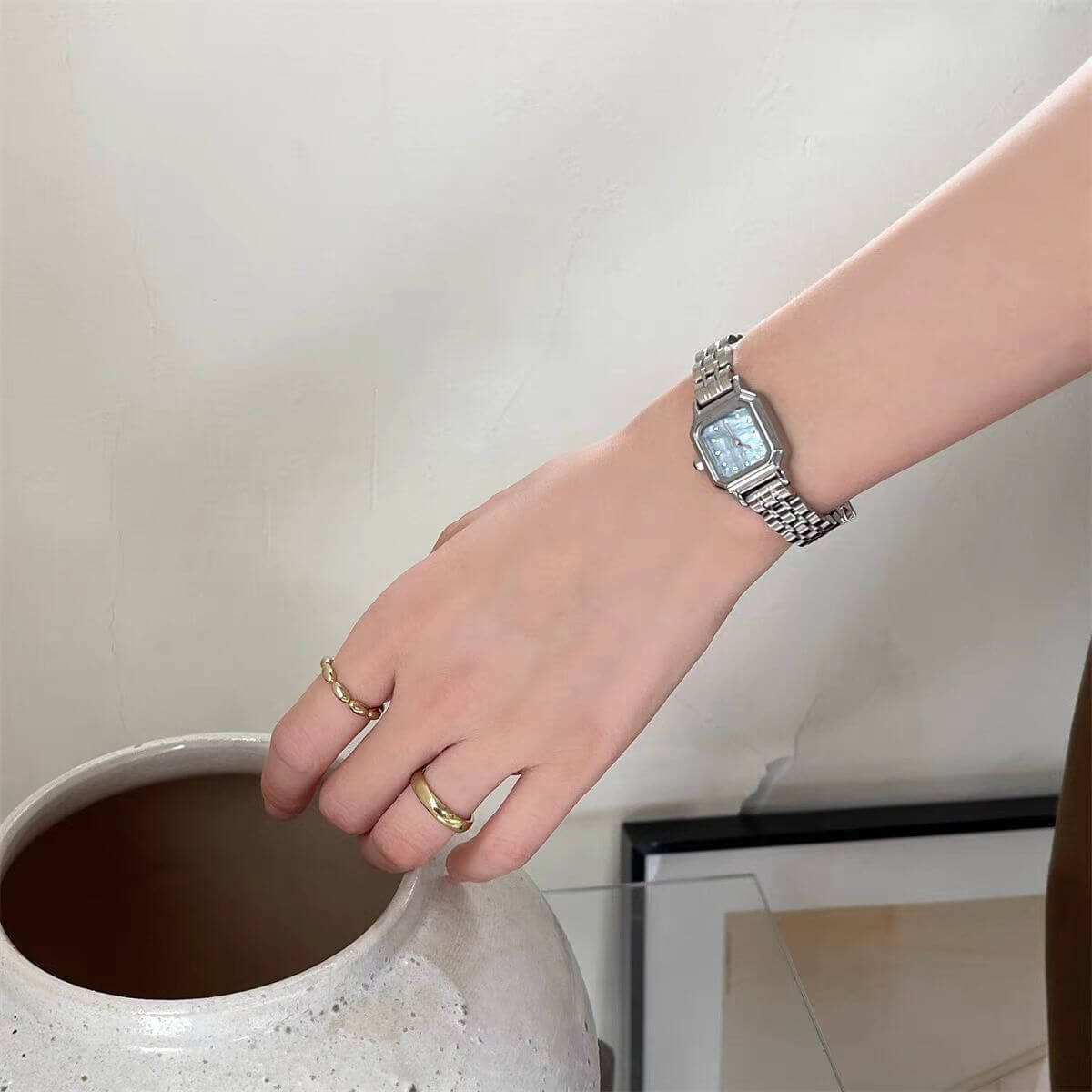 Vintage Style Gold/Silver Square Stainless Steel Watch