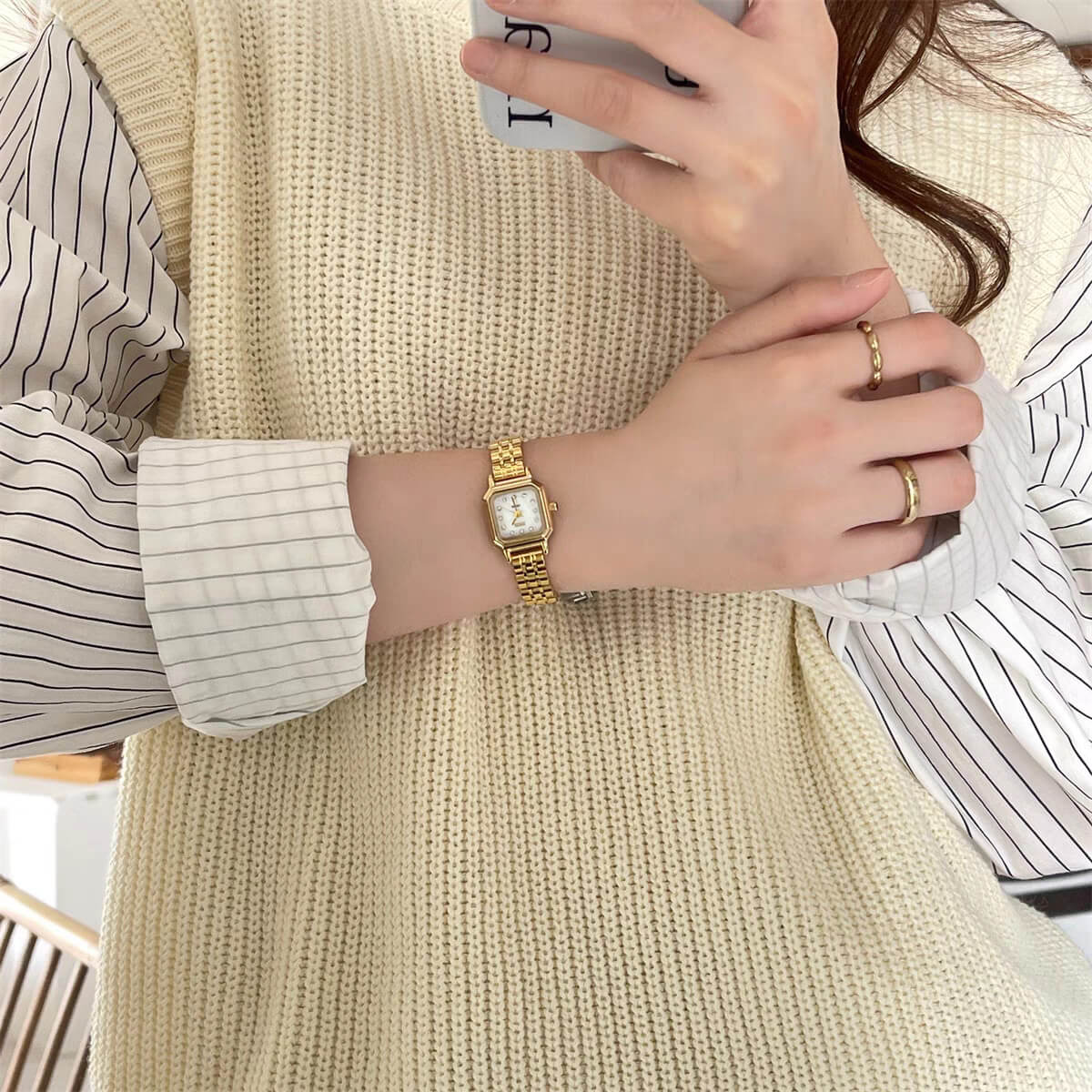 Vintage Style Gold/Silver Square Stainless Steel Watch