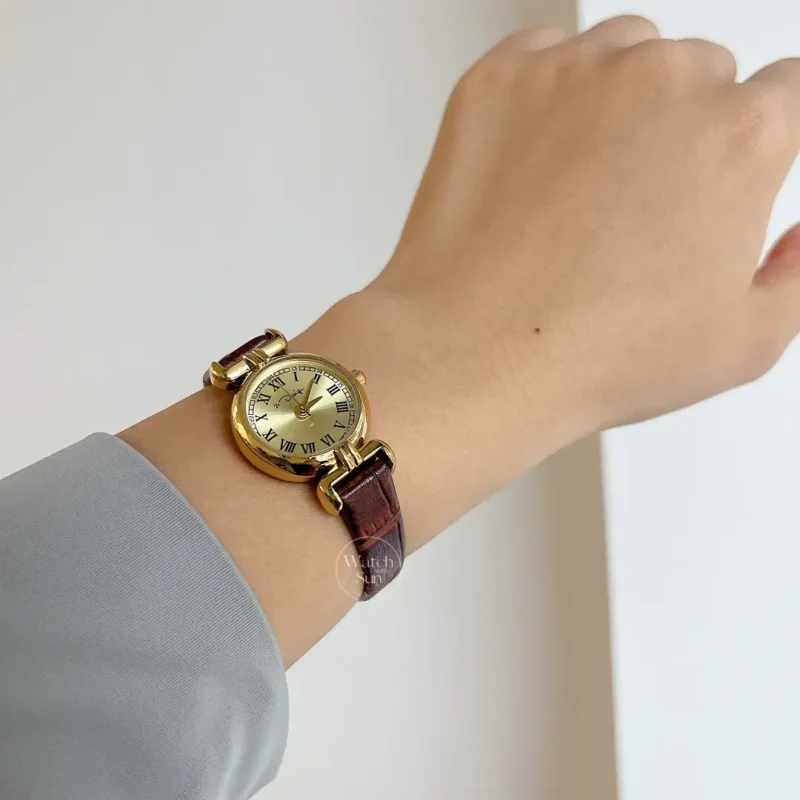 Chic Style Brown/Black Genuine Leather Watch for Women