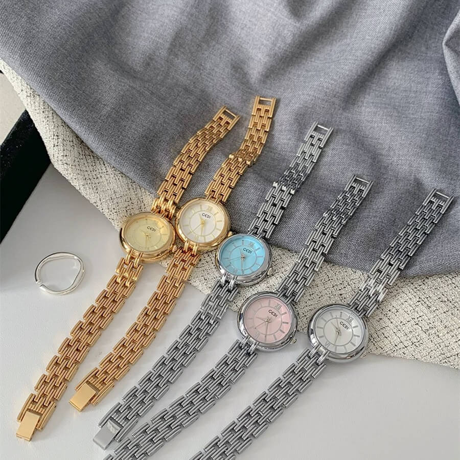 Chic Style Gold/Silver/Blue/pink Round Stainless Steel Watch