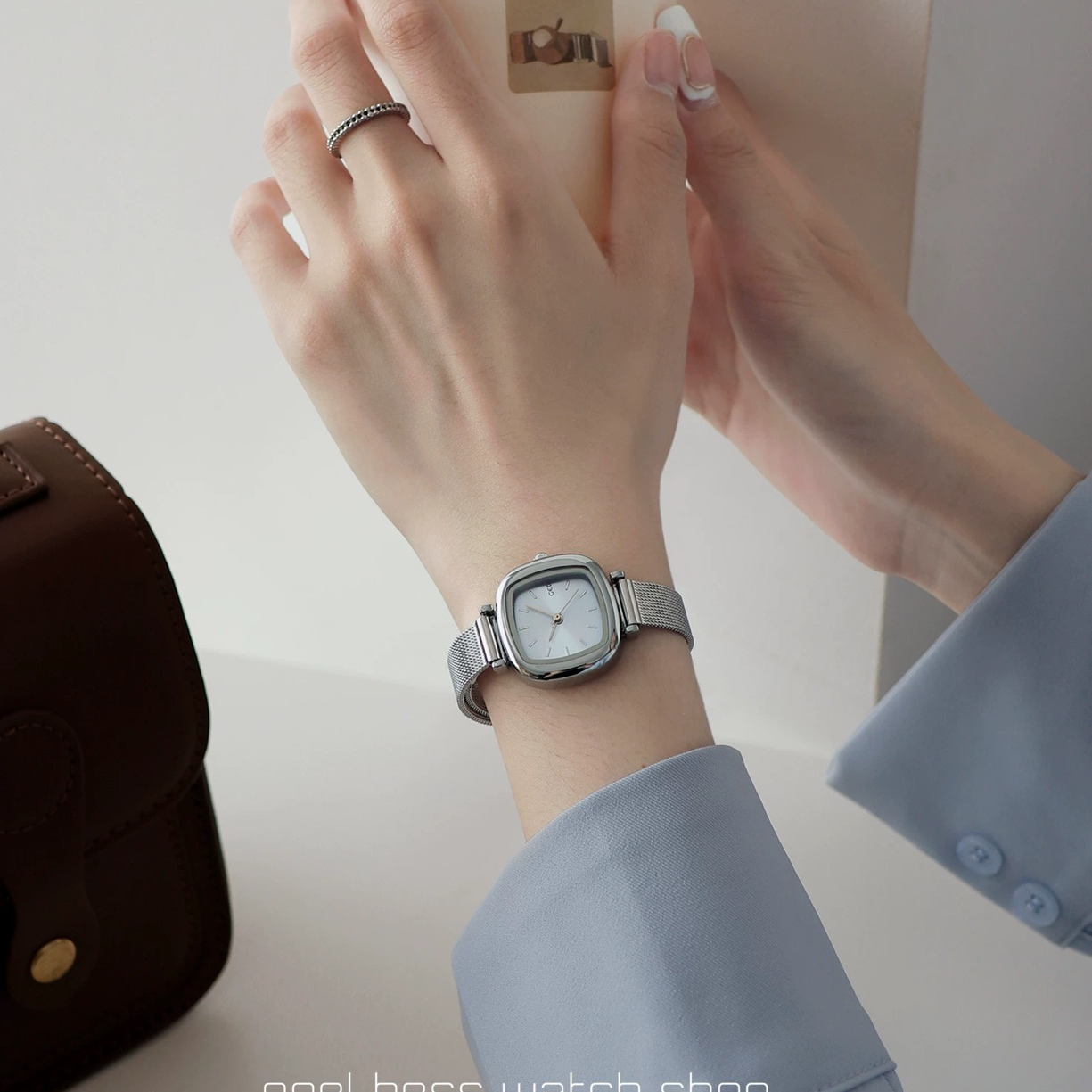 Minimalist Style Silver-Blue Square Bracelet Ladies Watch