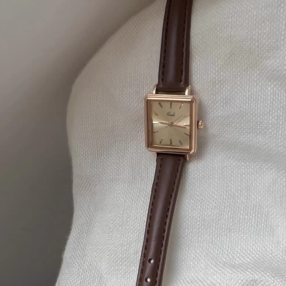 Chic Style Brown/Green/Black Square Genuine Leather Watch