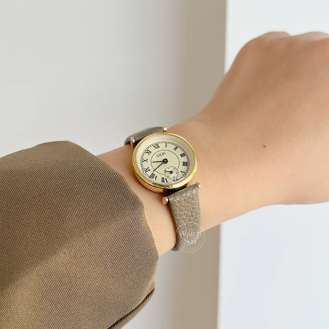 Classic Brown Roman Numerals Round Genuine Leather Watch