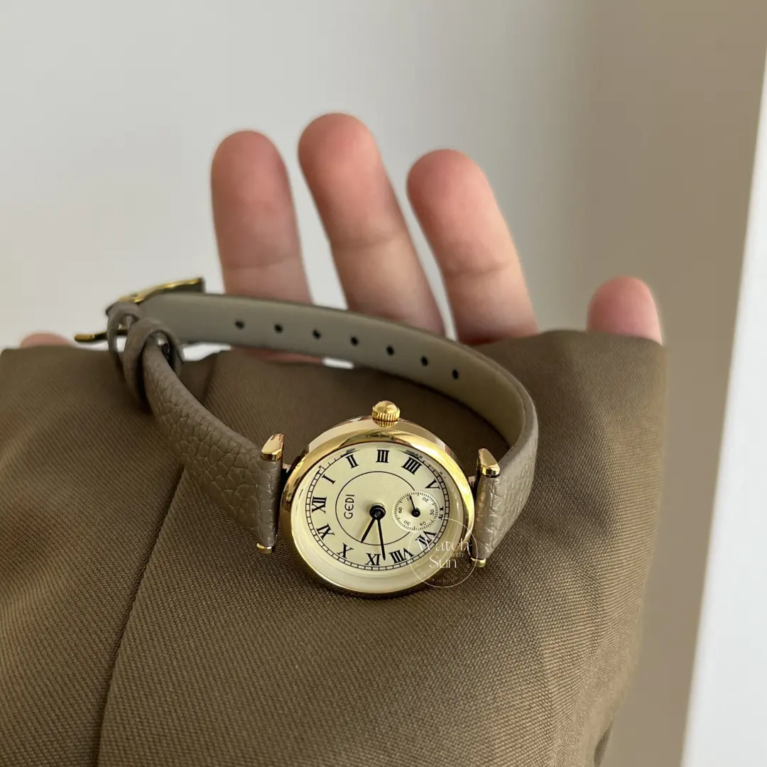 Classic Brown Roman Numerals Round Genuine Leather Watch