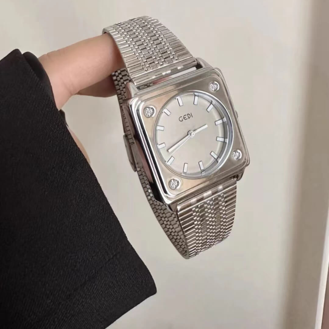 Vintage Style Silver Square Stainless Steel Watch