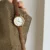 Classic Black/Brown Round Genuine Leather Wristwatch