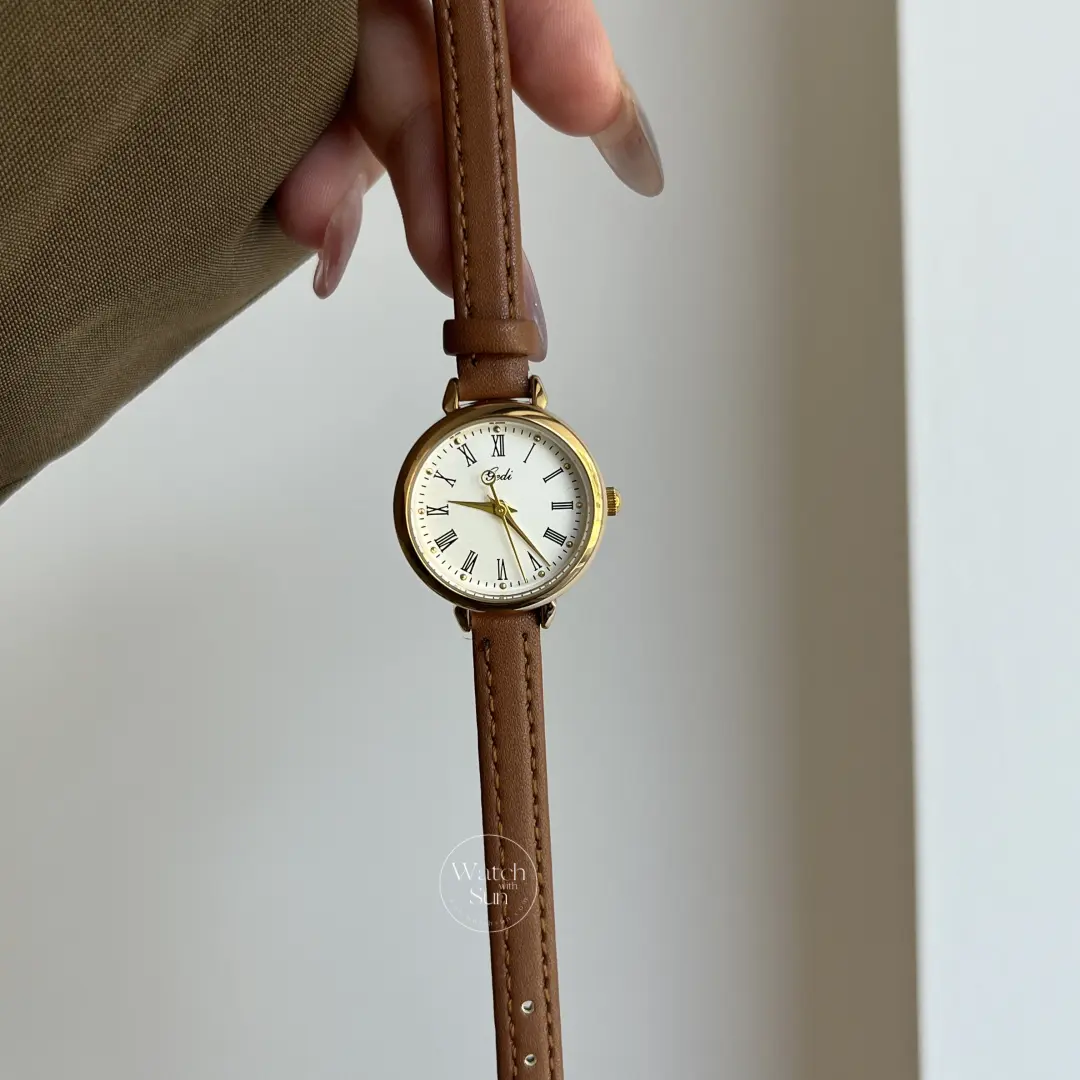 Classic Black/Brown Round Genuine Leather Wristwatch