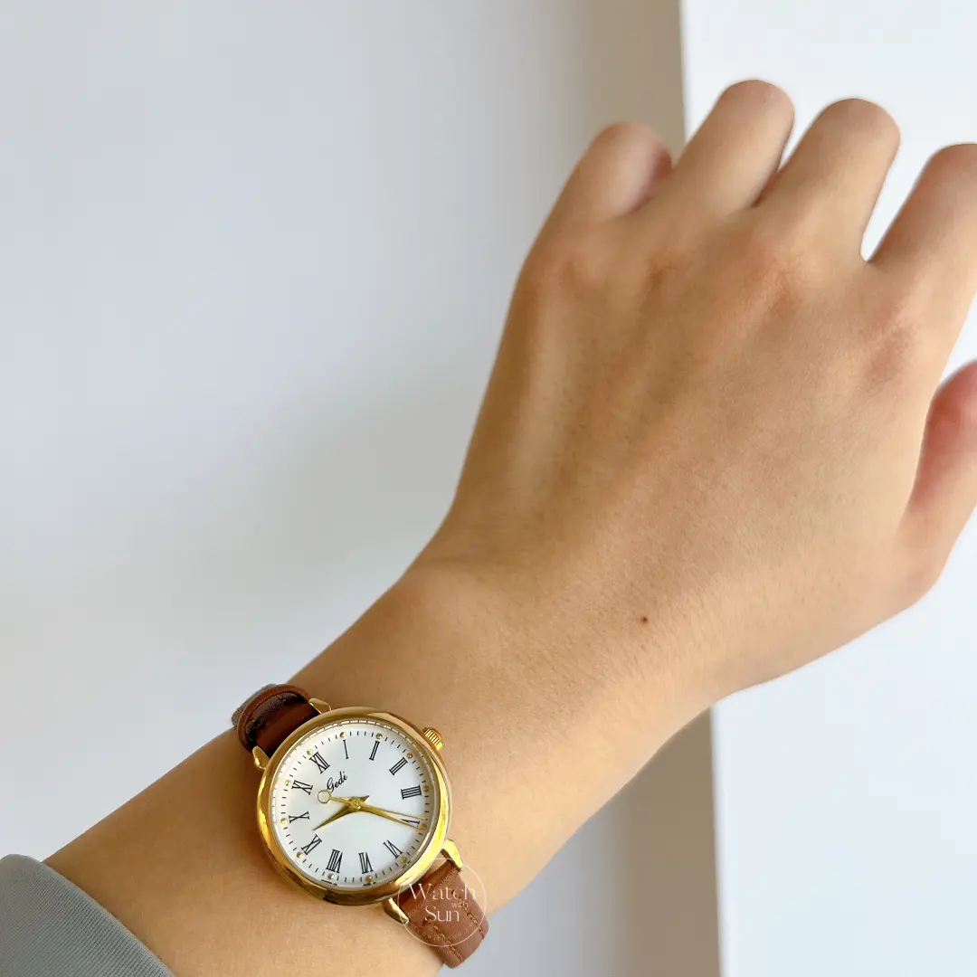 Classic Black/Brown Round Genuine Leather Wristwatch