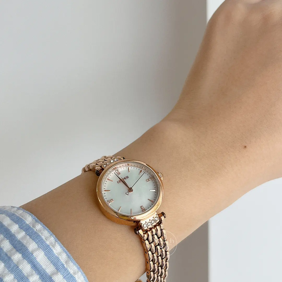 Vintage Gold/Silver Round Face Mother of Pearl Watch