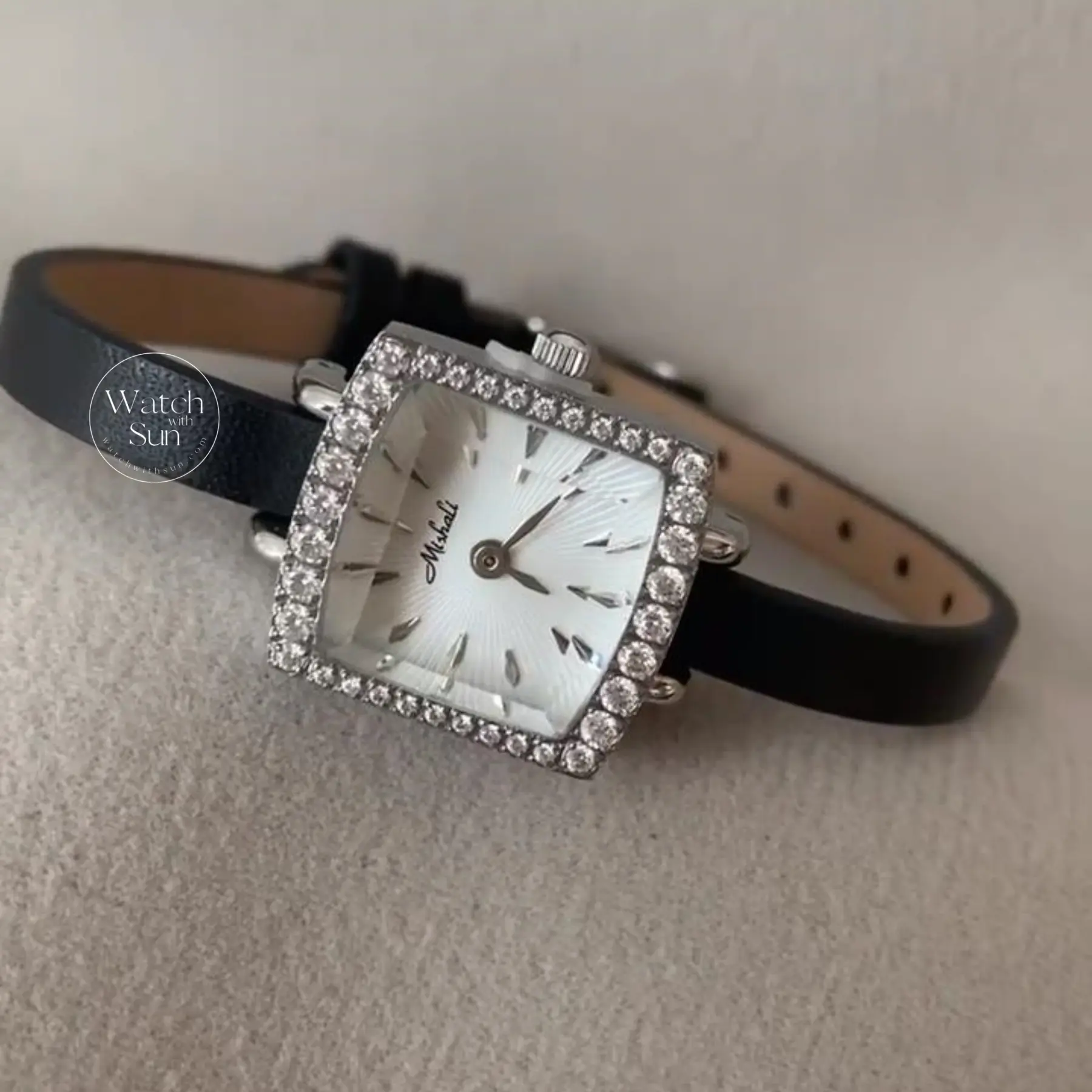 Chic Style Black-Gold/Silver Diamond Square Leather Watch for Women