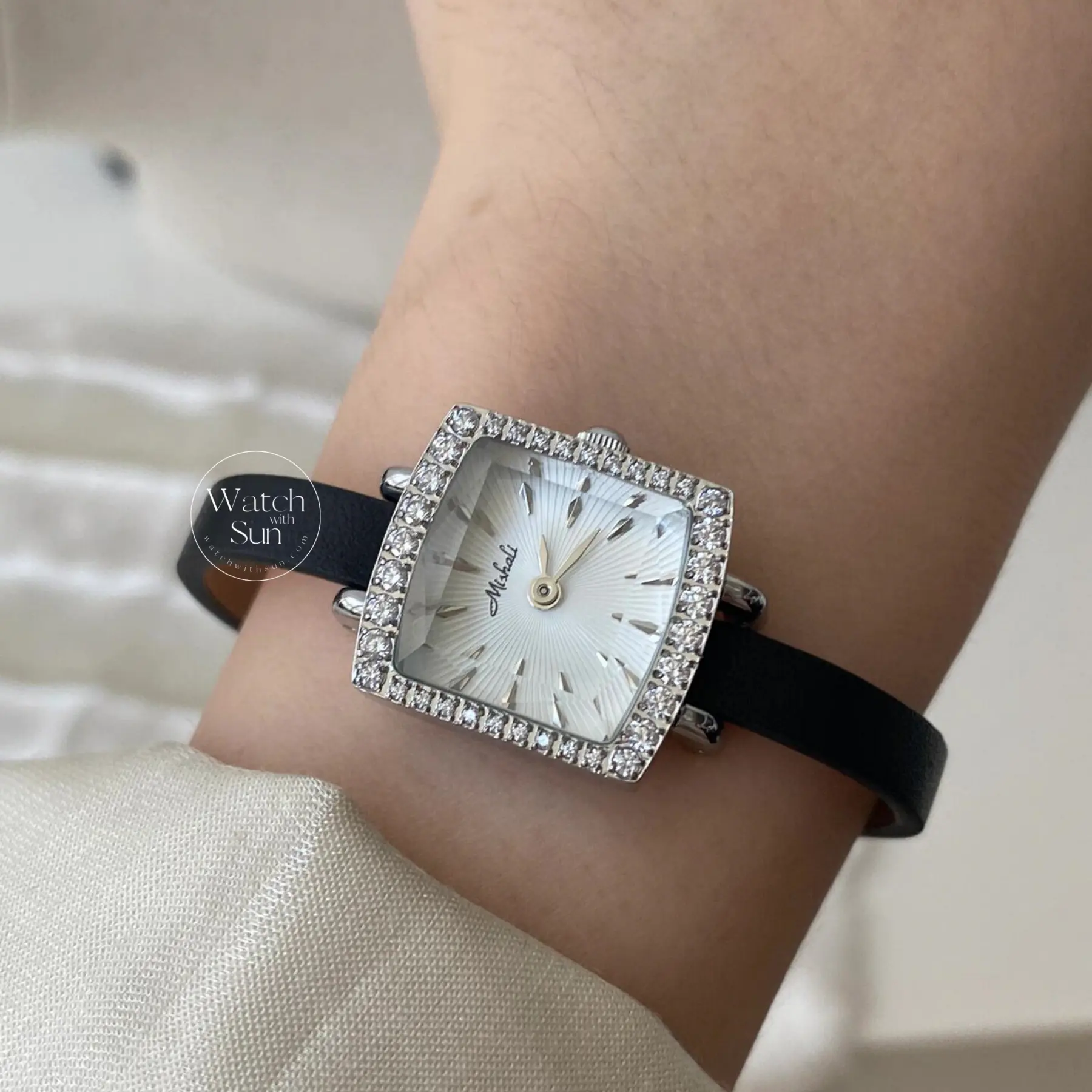 Chic Style Black-Gold/Silver Diamond Square Leather Watch for Women