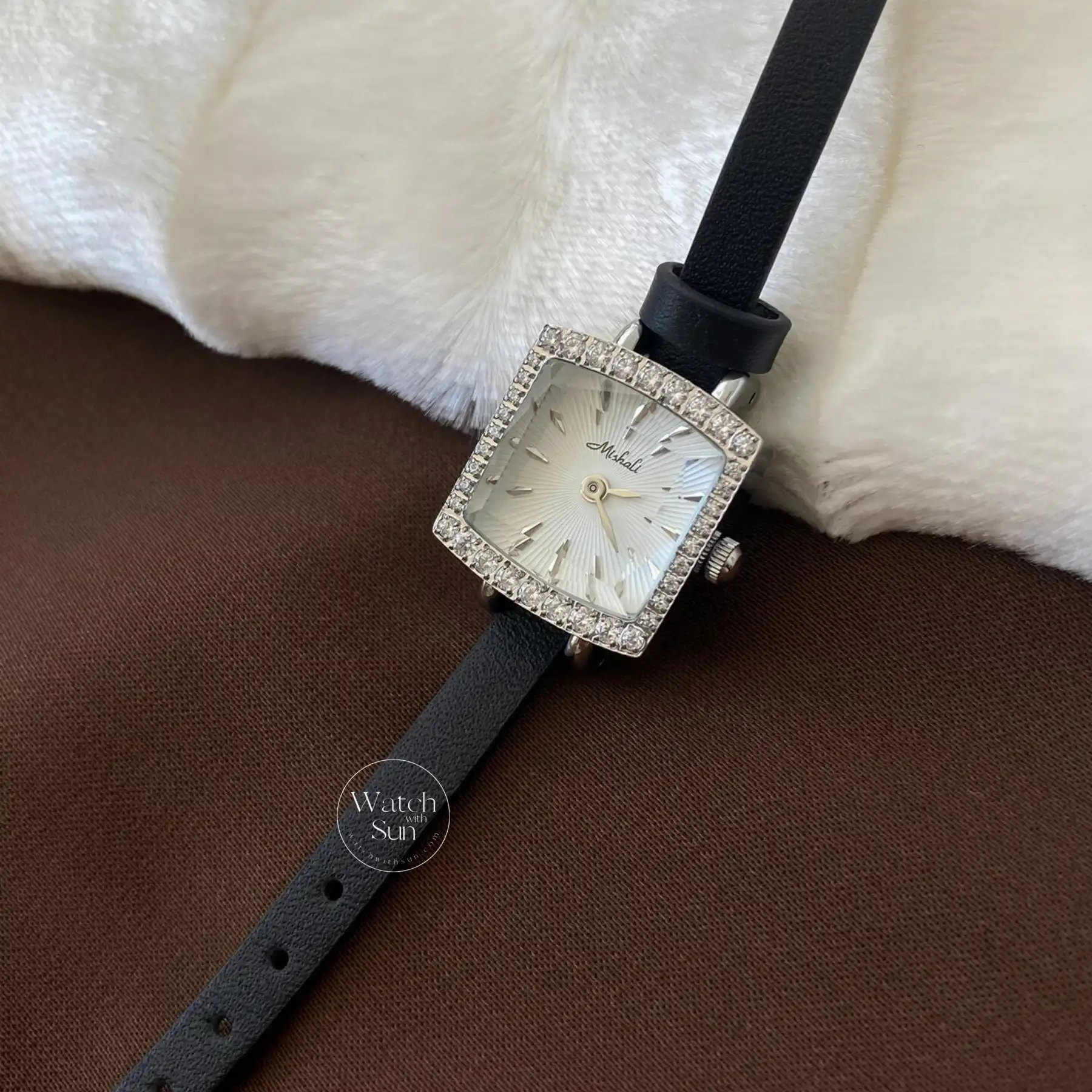 Chic Style Black-Gold/Silver Diamond Square Leather Watch for Women