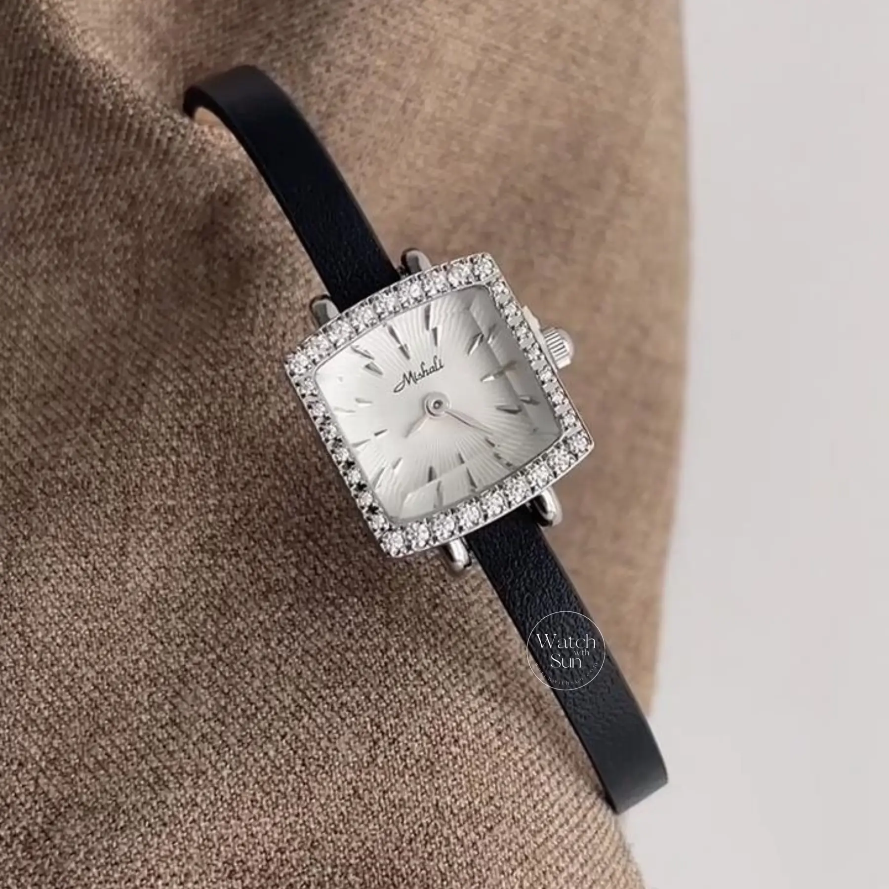 Chic Style Black-Gold/Silver Diamond Square Leather Watch for Women