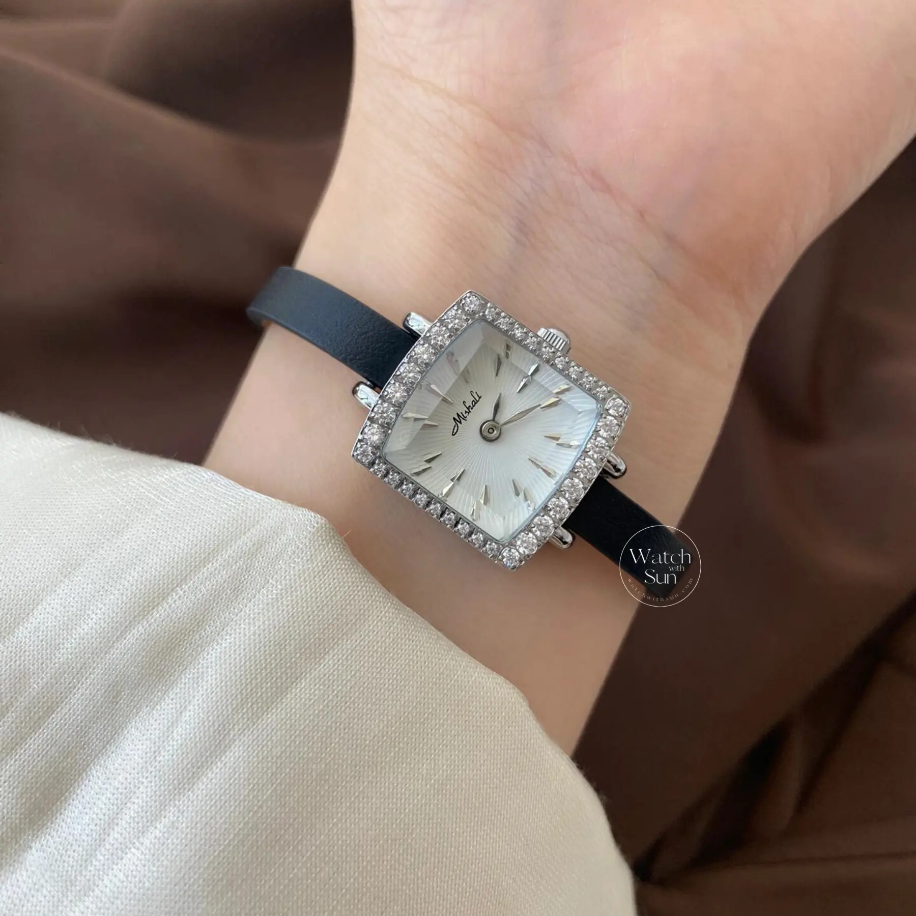 Chic Style Black-Gold/Silver Diamond Square Leather Watch for Women