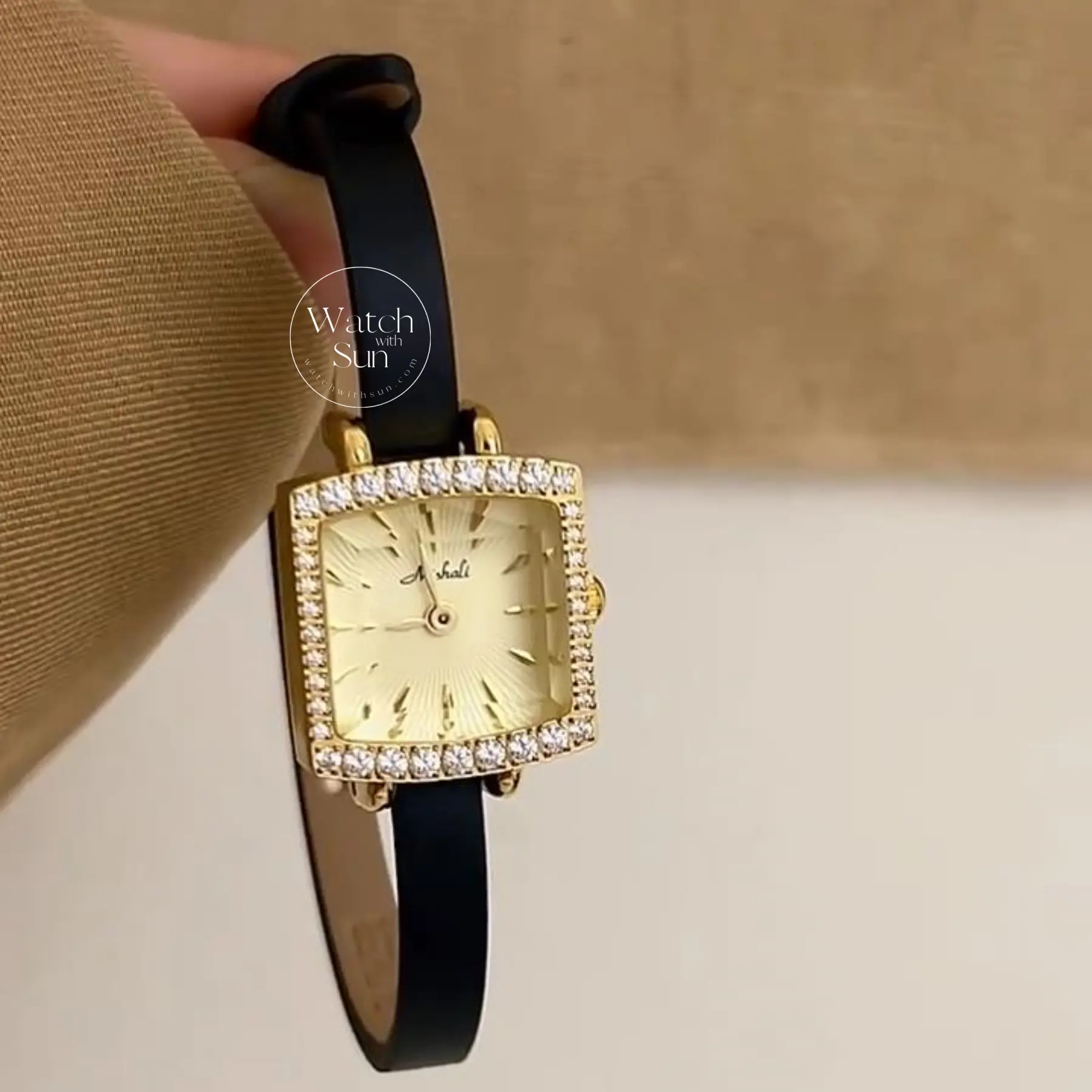 Chic Style Black-Gold/Silver Diamond Square Leather Watch for Women