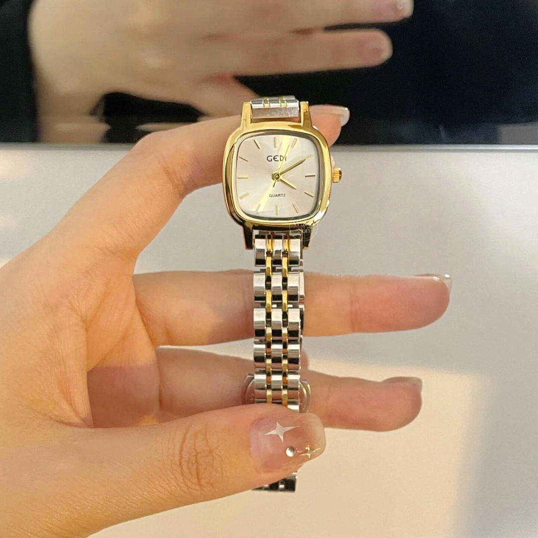 Dainty Two-Tone Square Bracelet Ladies Watch