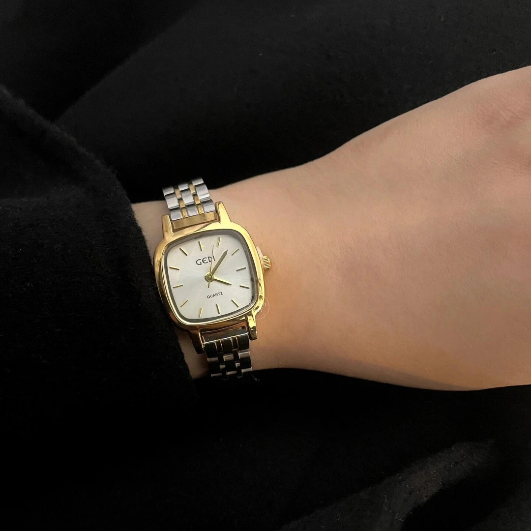 Dainty Two-Tone Square Bracelet Ladies Watch