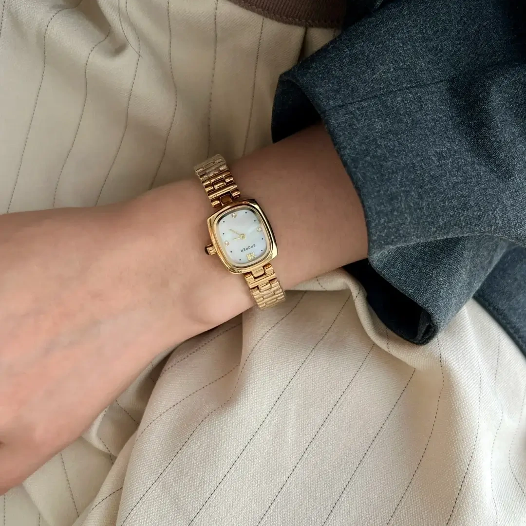 Chic Style Brown/White Oval Stainless Steel Bracelet Watch