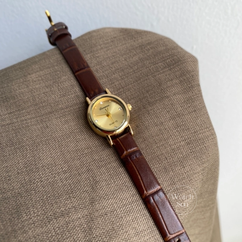 Minimalist Style Brown Small Face Leather Watch