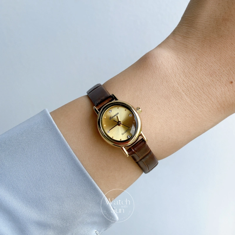 Minimalist Style Brown Small Face Leather Watch