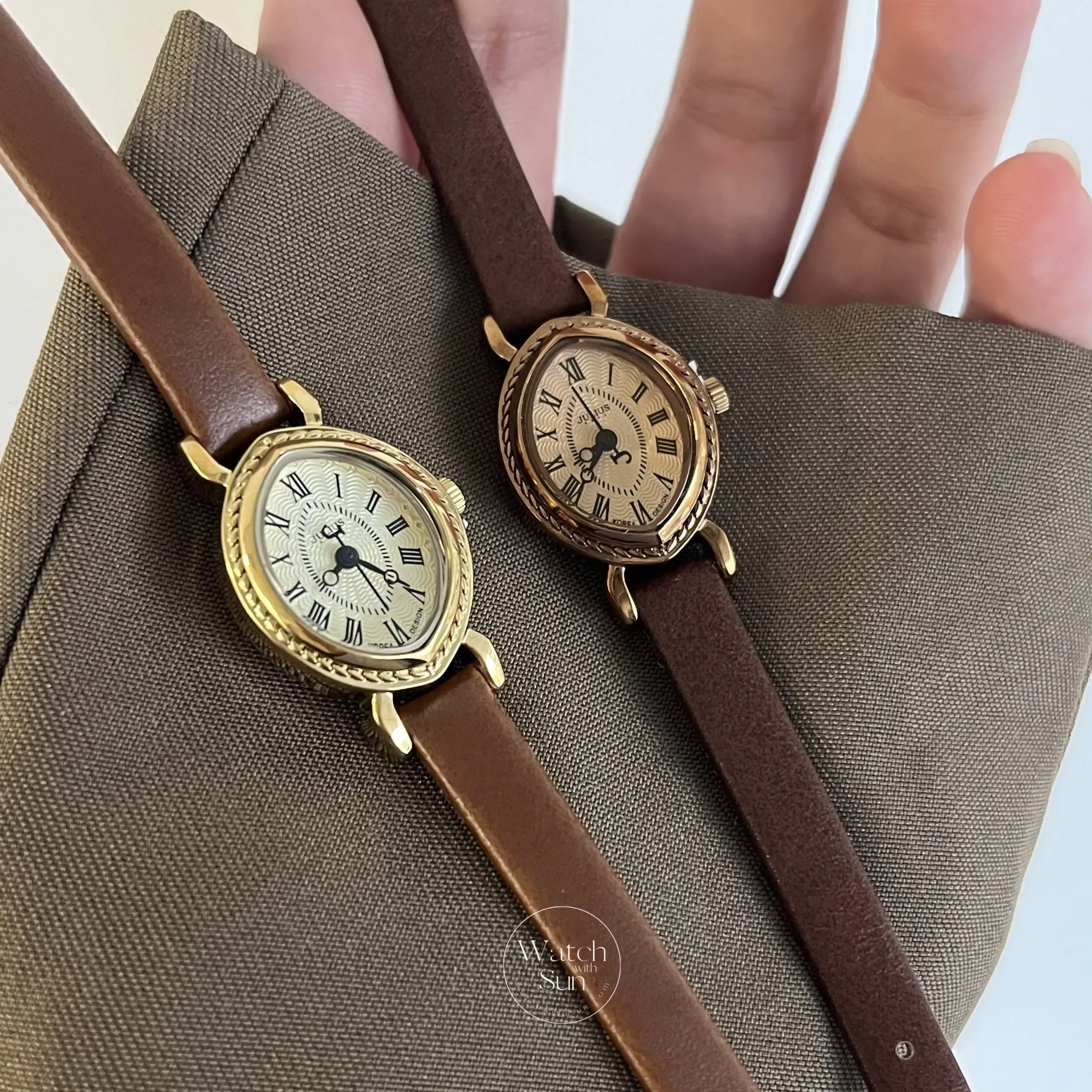 Vintage Brown Bucket-Shaped Leather Watch