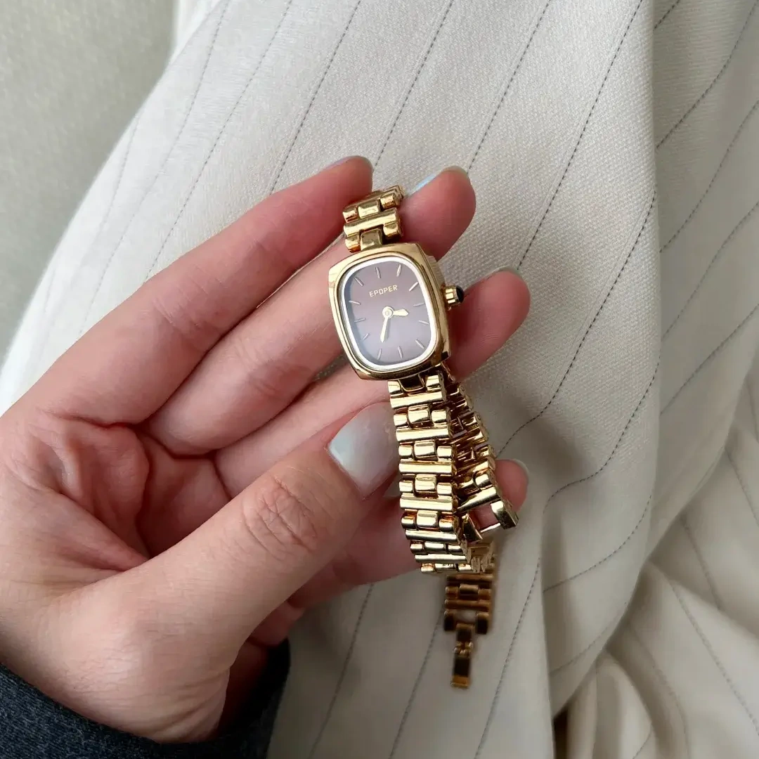 Chic Style Brown/White Oval Stainless Steel Bracelet Watch