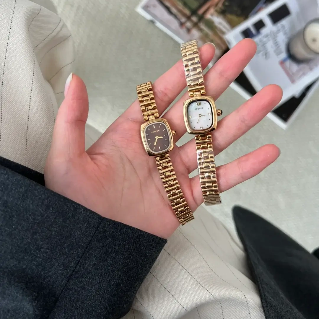 Chic Style Brown/White Oval Stainless Steel Bracelet Watch