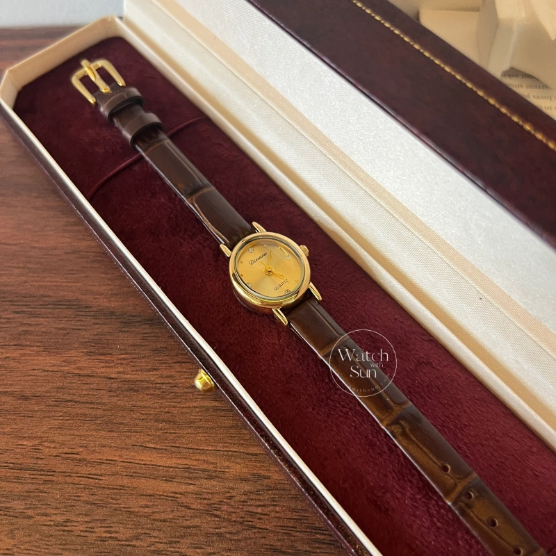 N406-2 Minimalist Style Brown Small Face Leather Watch