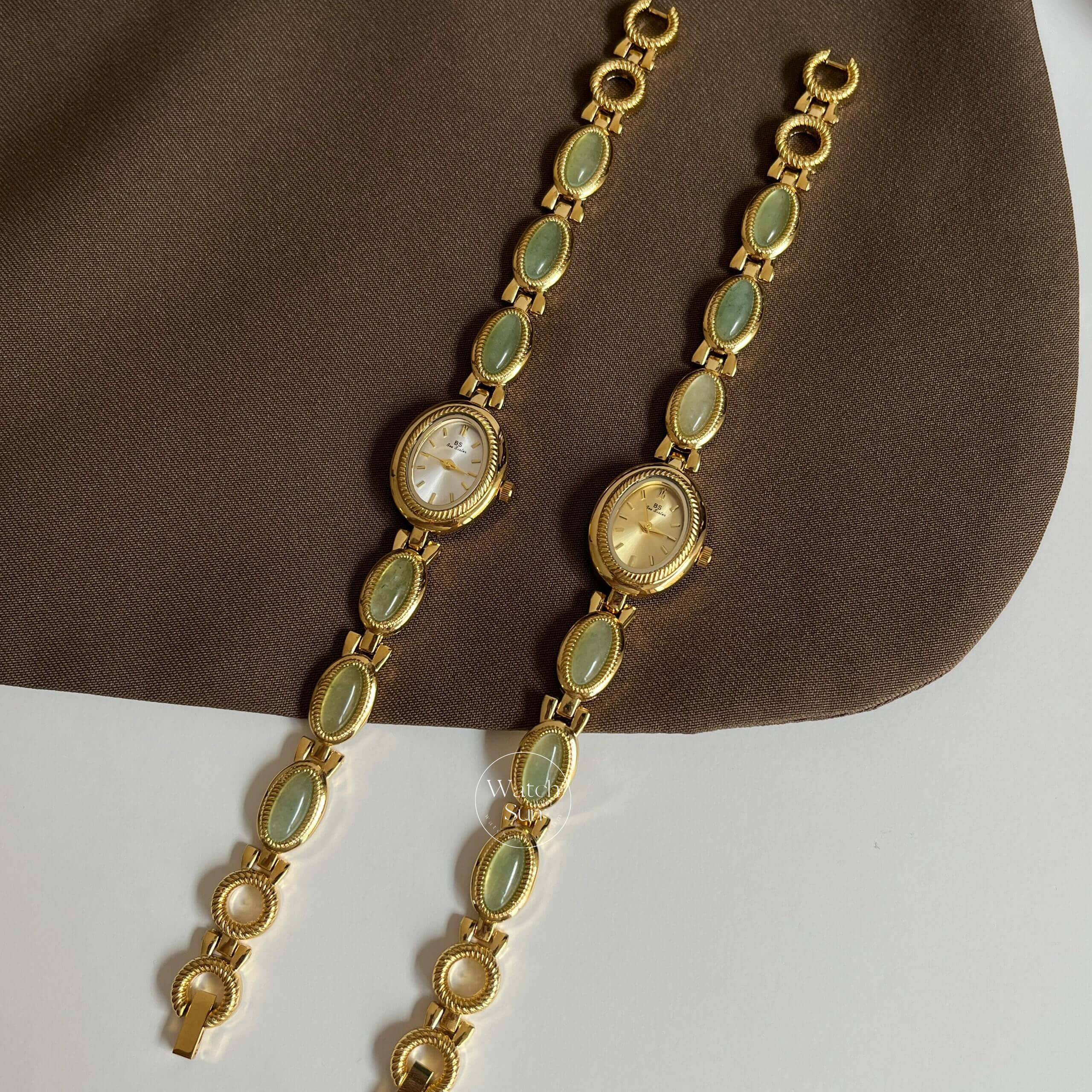 Vintage Style Green Jade Stone Bracelet Watch