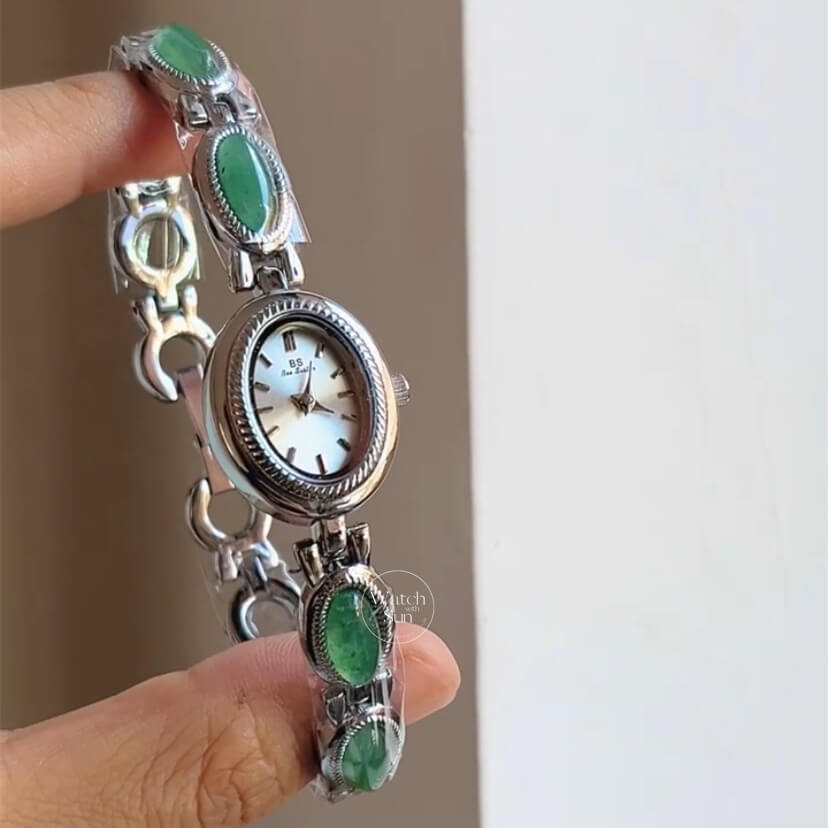 Vintage Style Green Jade Stone Bracelet Watch
