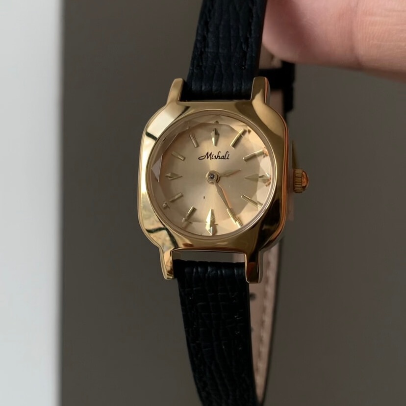 Vintage Style Black Genuine Leather Band Watch