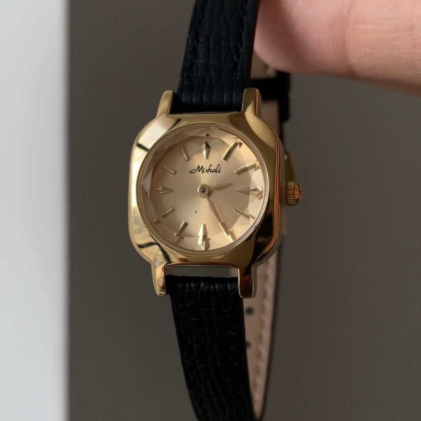 Vintage Style Black Genuine Leather Band Watch