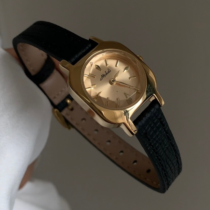 Vintage Style Black Genuine Leather Band Watch