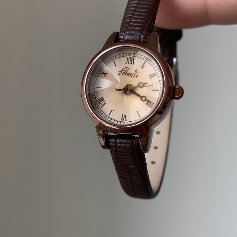 Vintage Style Round Face Brown Leather Watch
