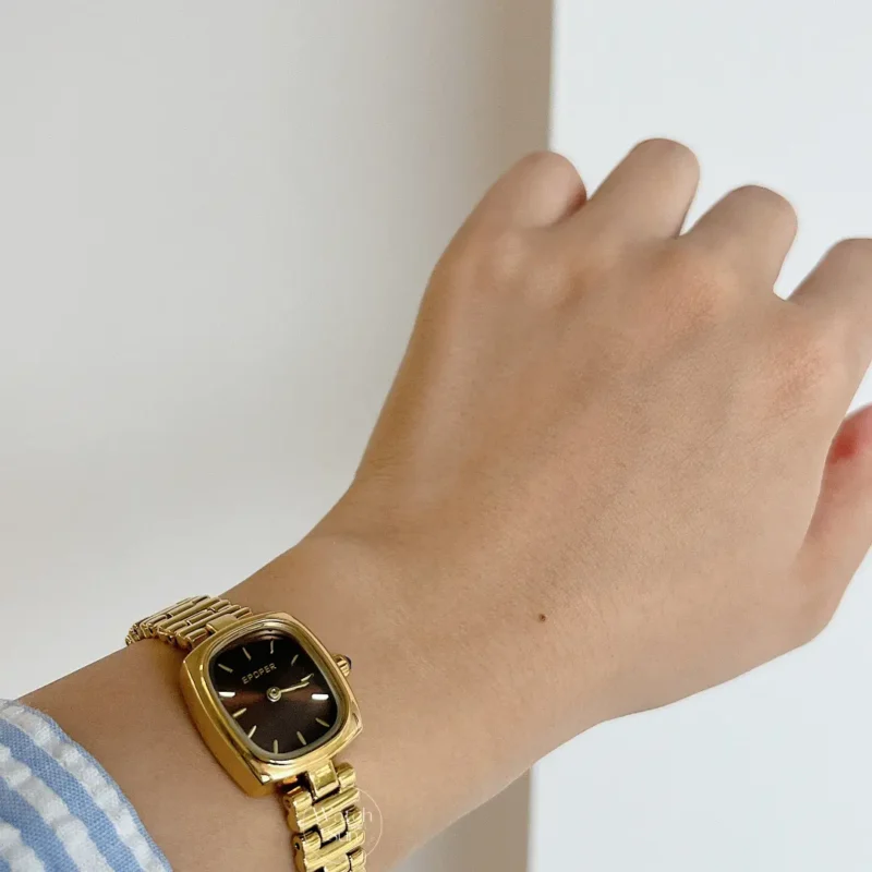 Chic Style Brown/White Oval Stainless Steel Bracelet Watch