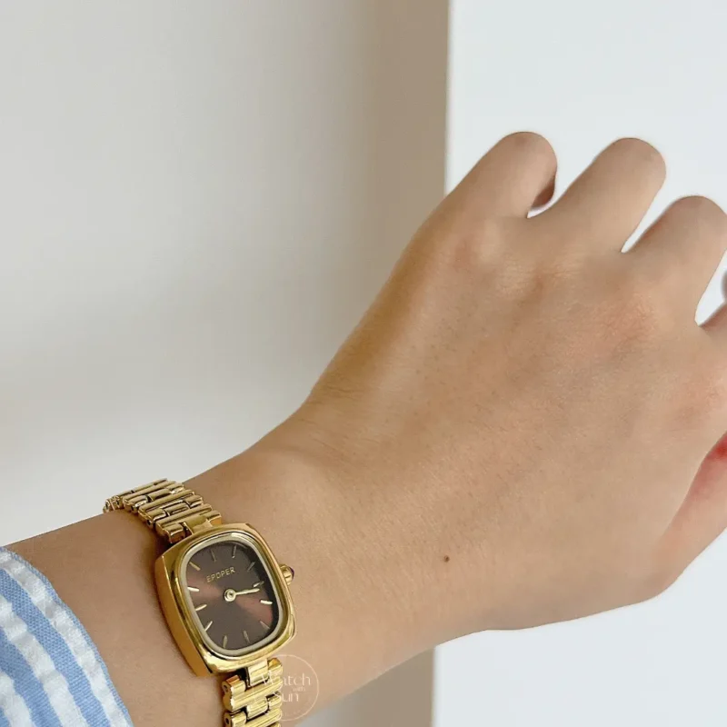 Chic Style Brown/White Oval Stainless Steel Bracelet Watch
