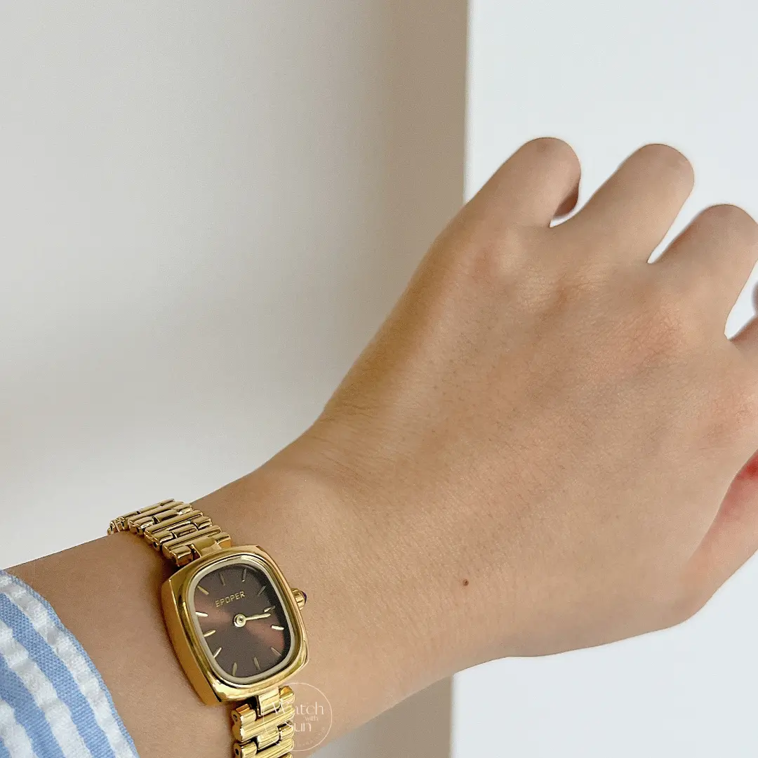 Chic Style Brown/White Oval Stainless Steel Bracelet Watch