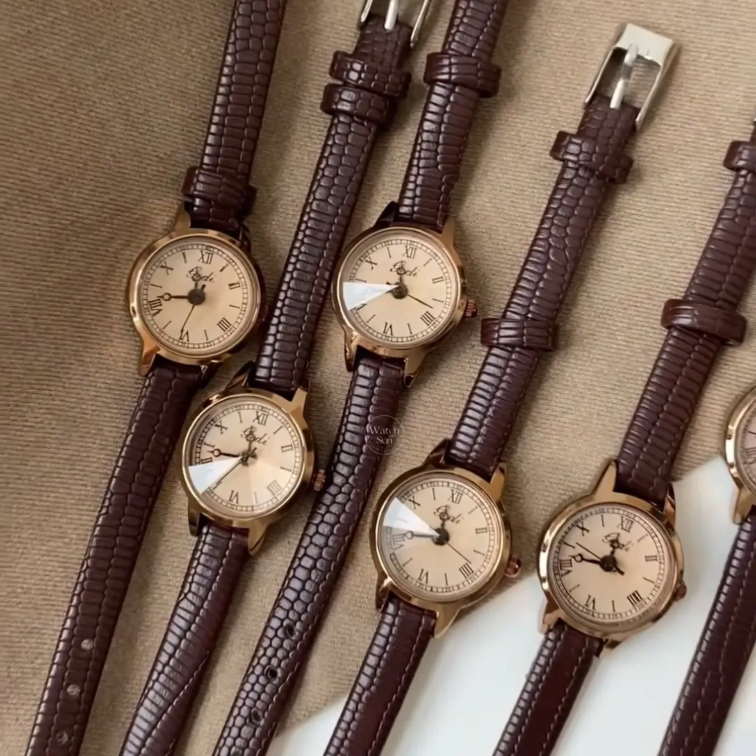 Vintage Style Round Face Brown Leather Watch