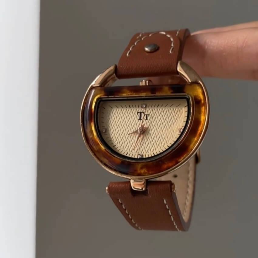 Chic Style Red/Brown Genuine Leather Women's Watches