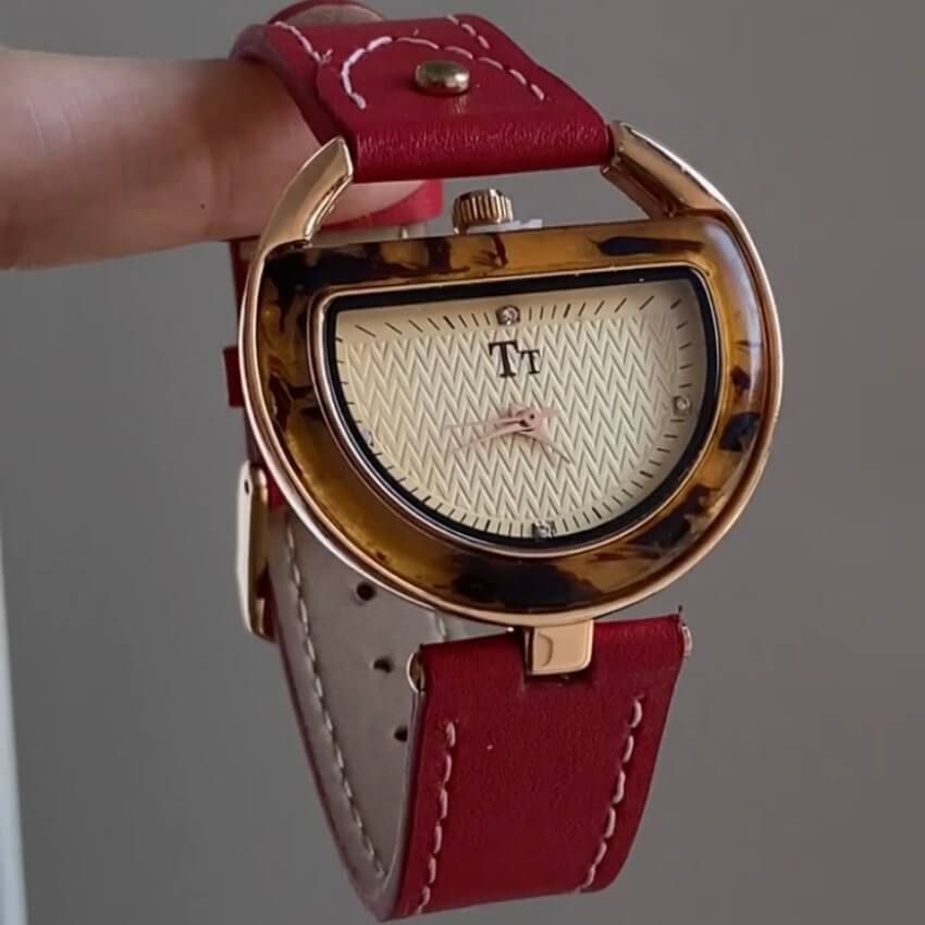 Chic Style Red/Brown Genuine Leather Women's Watches