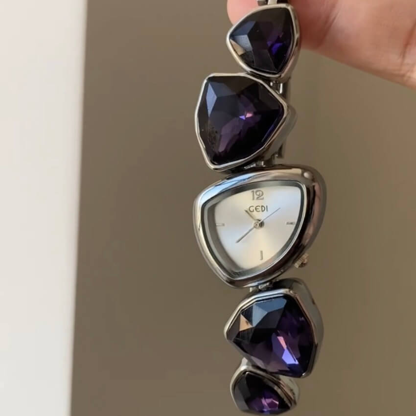Vintage Silver/Purple/Red Irregular Face Bracelet Watch