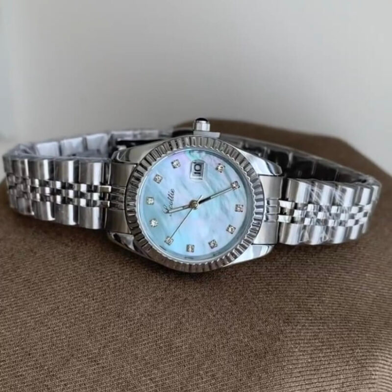 Dainty Style Blue Round Face Silver Bracelet Women's Watch