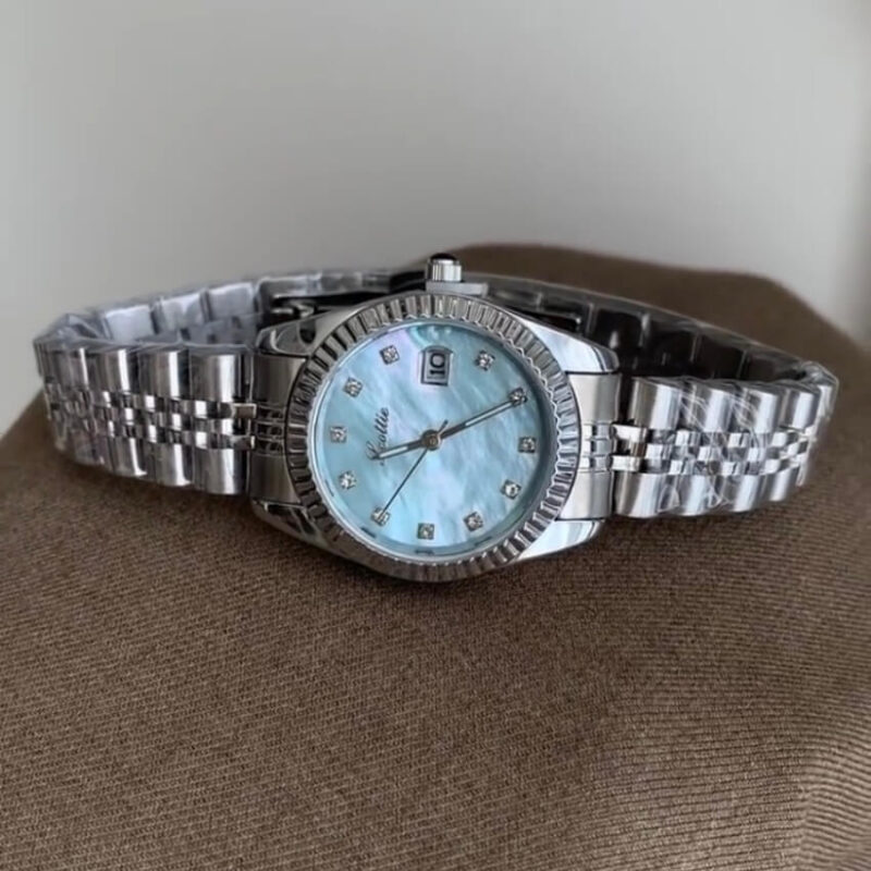 Dainty Style Blue Round Face Silver Bracelet Women's Watch